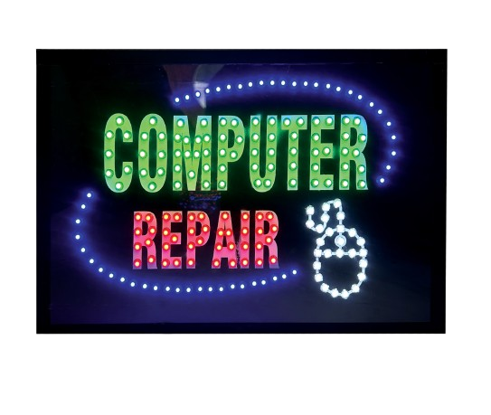 signs and arts computer repair LED Sign, 12 inch x 18 inch, Green and White Lights with hanging hooks (OUTDOOR, 18X12 INCH)