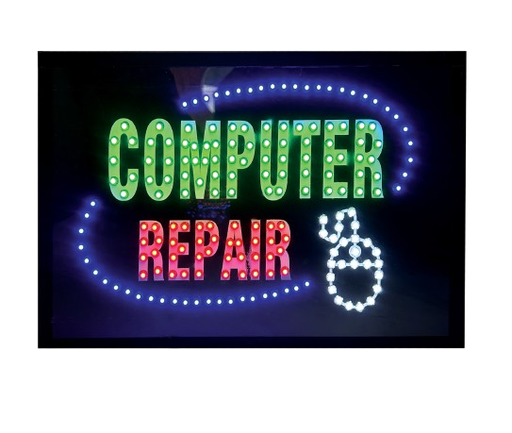 signs and arts computer repair LED Sign, 12 inch x 18 inch, Green and White Lights with hanging hooks (OUTDOOR, 18X12 INCH)